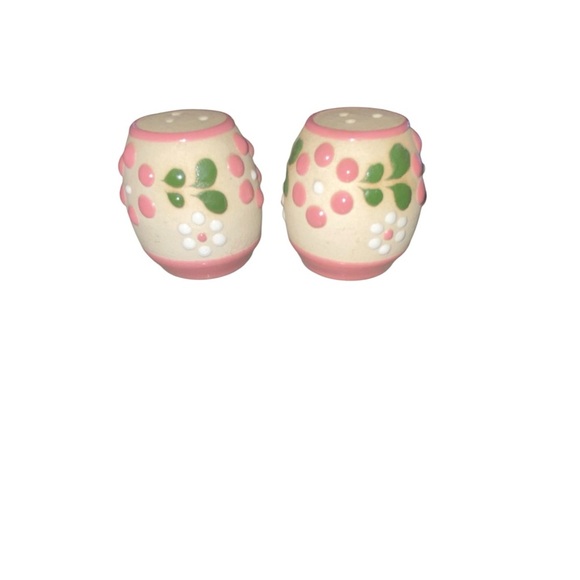 Vintage Hand painted Pink Floral Stoneware cottagecore  Salt and Pepper Shakers - Picture 2 of 7